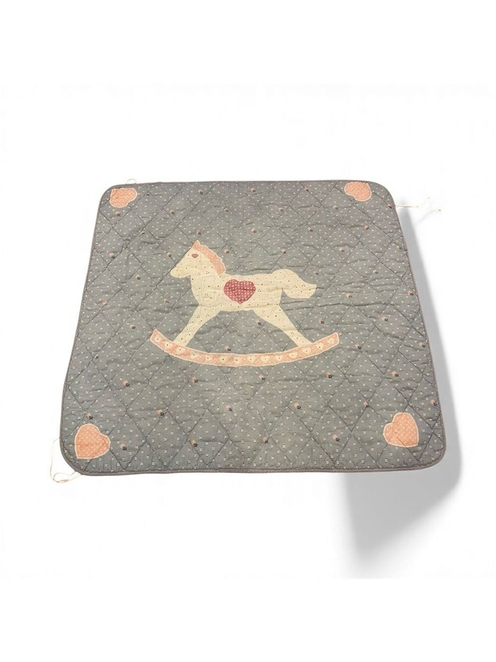 Vintage Crib Baby Blanket Mattress Cover Rocking Horse Blue Pink 80s 90s Throw